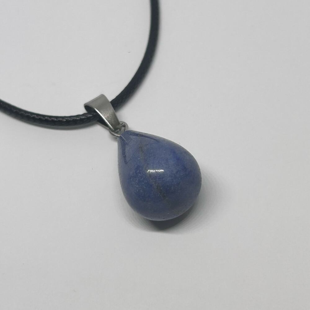 Blue Teardrop Gemstone Necklace, Dumorturite Sodalite Stone Charm New! - Picture 5 of 5